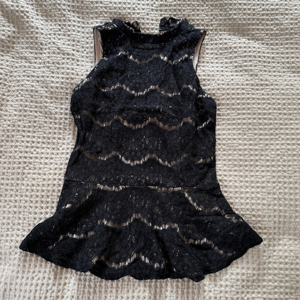 love, Fire Black Lace Peplum Blouse
